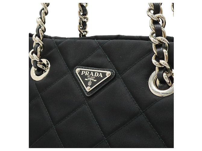 Borsa a tracolla con catena Prada Tessuto Nero - vista 7