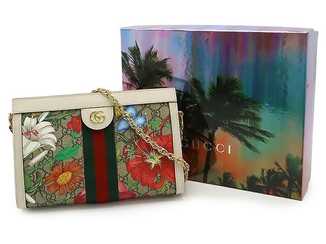 Borsa a tracolla con catena Gucci Ophidia GG Flora Multicolore - vista 8