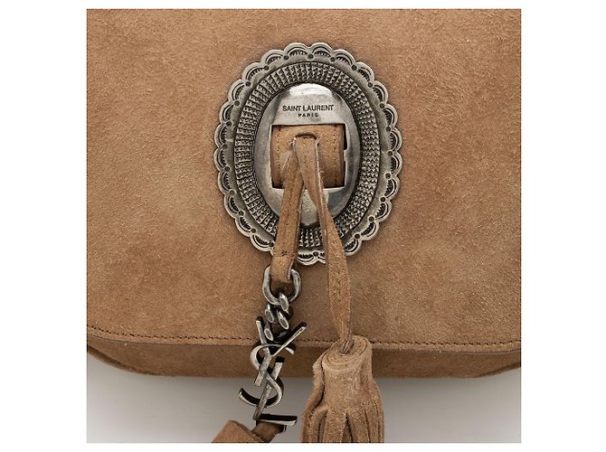 Saint Laurent Suede Kim Crossbody Marrone Beige - vista 10