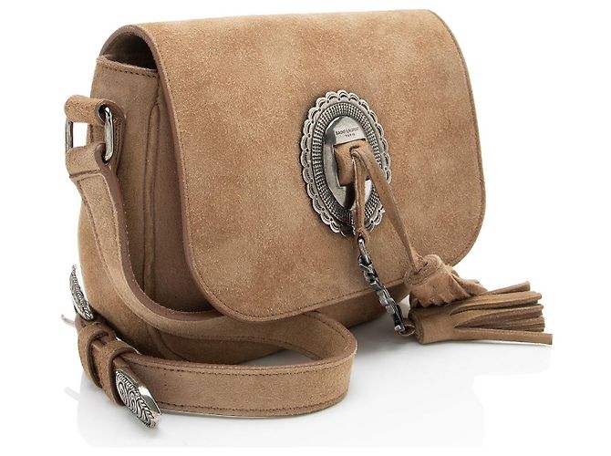 Saint Laurent Suede Kim Crossbody Marrone Beige - vista 2