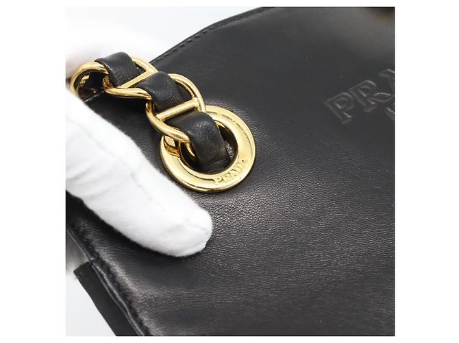 PRADA Bolso de hombro con cadena de piel negro y dorado - vista 10