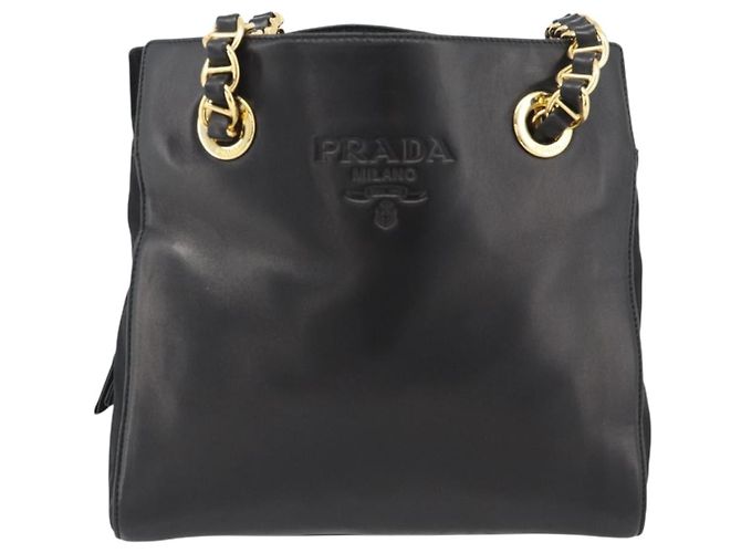 PRADA Bolso de hombro con cadena de piel negro y dorado - vista 13