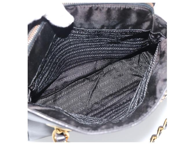 PRADA Bolso de hombro con cadena de piel negro y dorado - vista 25