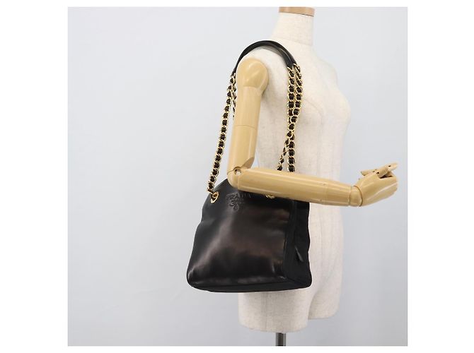 PRADA Bolso de hombro con cadena de piel negro y dorado - vista 26