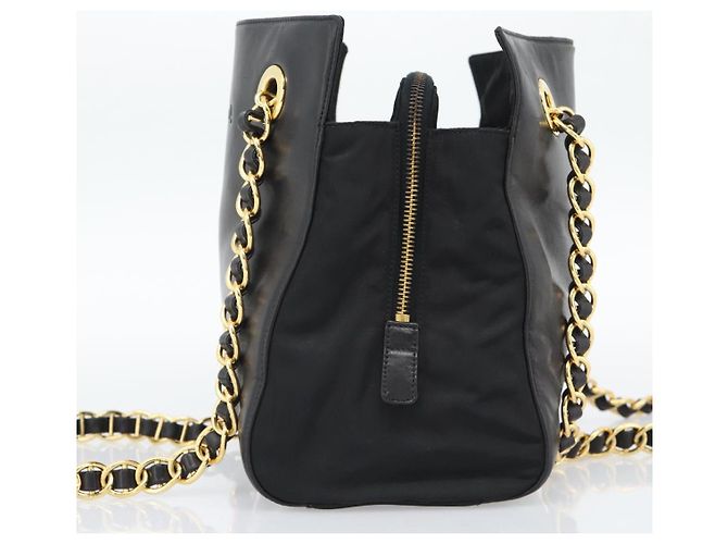 PRADA Bolso de hombro con cadena de piel negro y dorado - vista 4