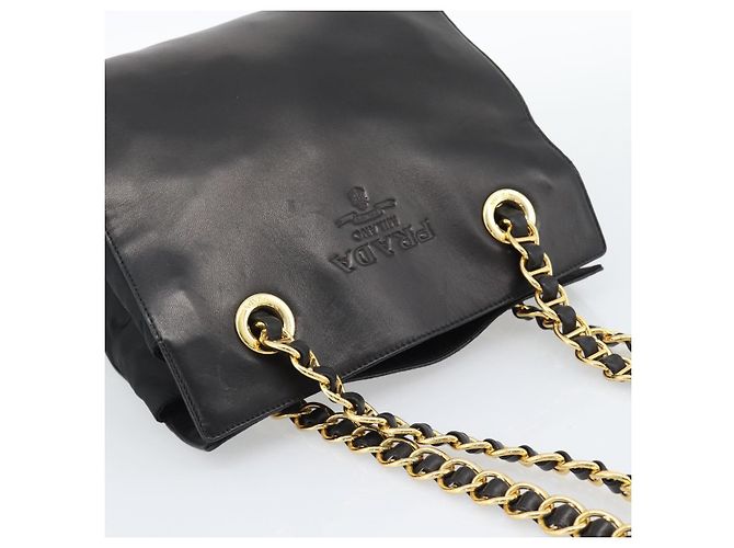 PRADA Bolso de hombro con cadena de piel negro y dorado - vista 6