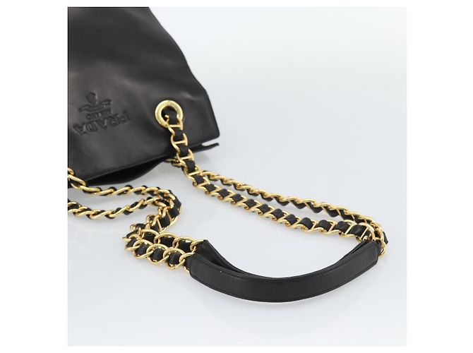 PRADA Bolso de hombro con cadena de piel negro y dorado - vista 7