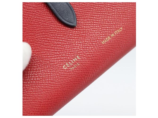 Céline CELINE Large Strap Wallet Bifold Wallet Leather Red Gold Tone - vista 12