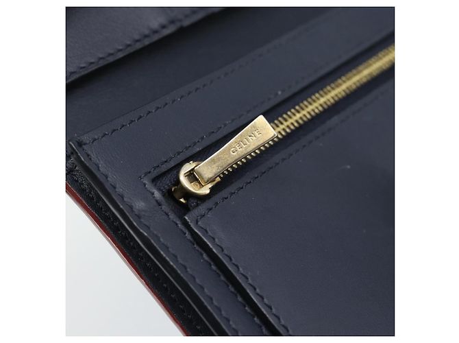 Céline CELINE Large Strap Wallet Bifold Wallet Leather Red Gold Tone - vista 17