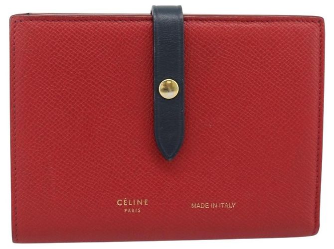 Céline CELINE Large Strap Wallet Bifold Wallet Leather Red Gold Tone - vista 2