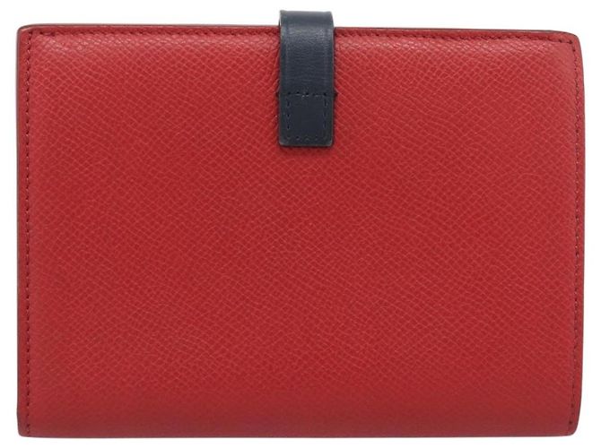 Céline CELINE Large Strap Wallet Bifold Wallet Leather Red Gold Tone - vista 3