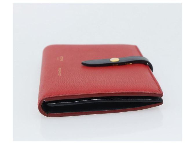 Céline CELINE Large Strap Wallet Bifold Wallet Leather Red Gold Tone - vista 4