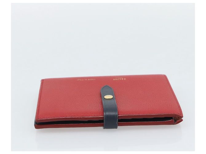 Céline CELINE Large Strap Wallet Bifold Wallet Leather Red Gold Tone - vista 6
