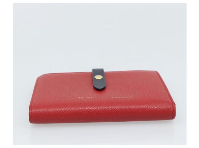 Céline CELINE Large Strap Wallet Bifold Wallet Leather Red Gold Tone - vista 7
