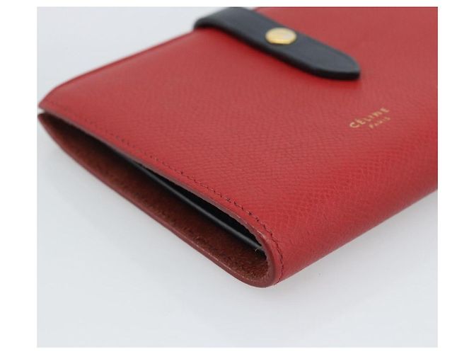 Céline CELINE Large Strap Wallet Bifold Wallet Leather Red Gold Tone - vista 9