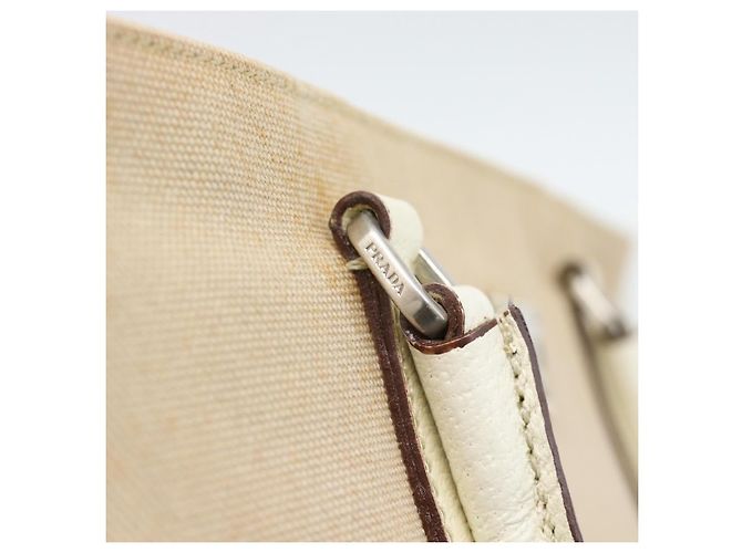 PRADA Tote Bag Canvas Beige Silver - vista 15