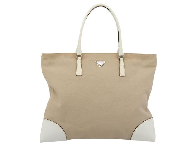 PRADA Tote Bag Canvas Beige Silver - vista 2