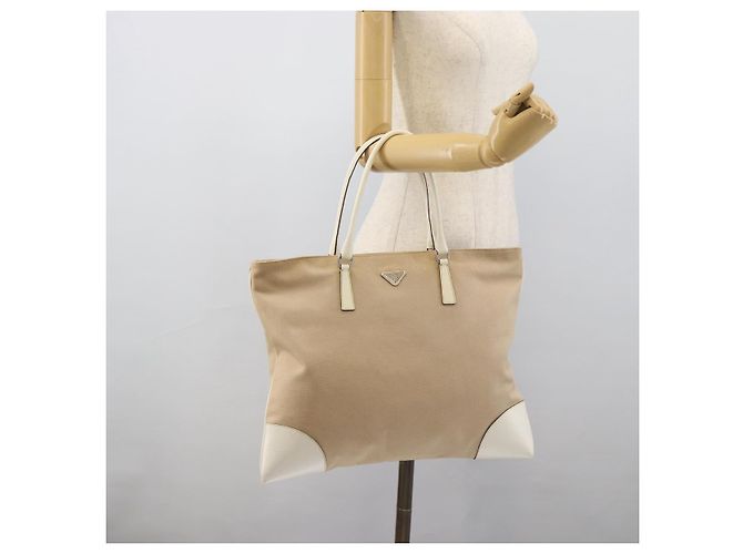 PRADA Tote Bag Canvas Beige Silver - vista 25