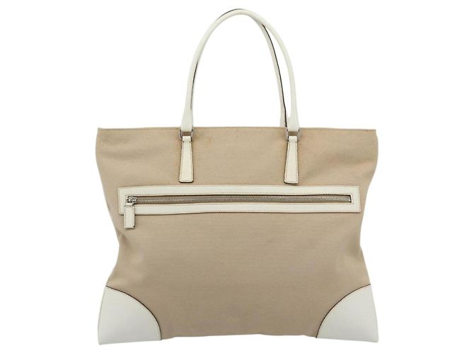 PRADA Tote Bag Canvas Beige Silver - vista 3