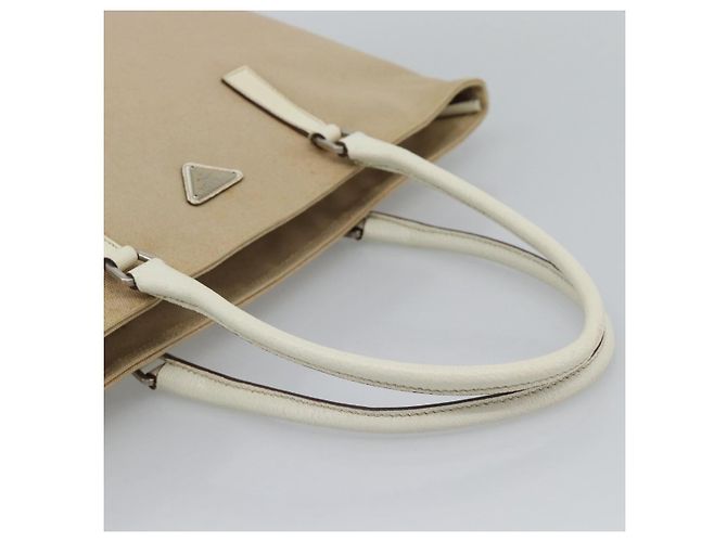 PRADA Tote Bag Canvas Beige Silver - vista 7
