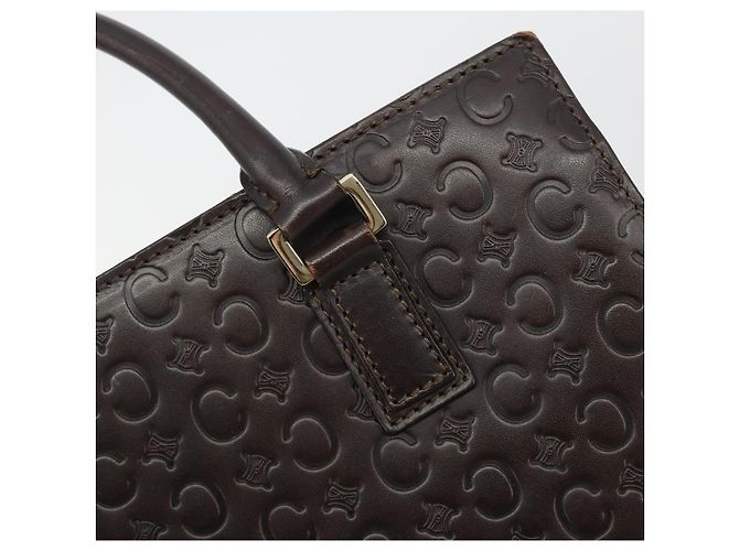 Céline CELINE C Macadam Canvas Hand Bag Leather Dark Brown Gold - vista 14