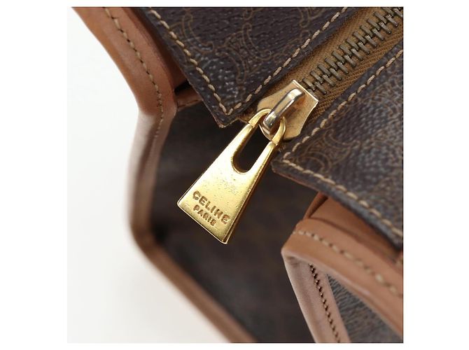 Céline CELINE Macadam Canvas Hand Bag PVC Leather Brown Gold - vista 15
