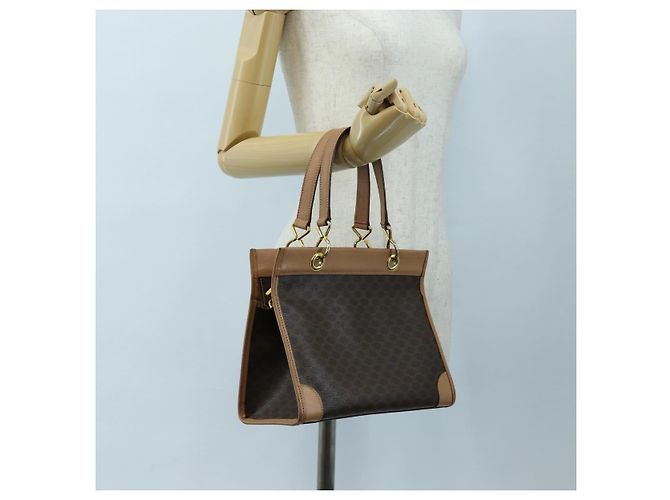 Céline CELINE Macadam Canvas Hand Bag PVC Leather Brown Gold - vista 22
