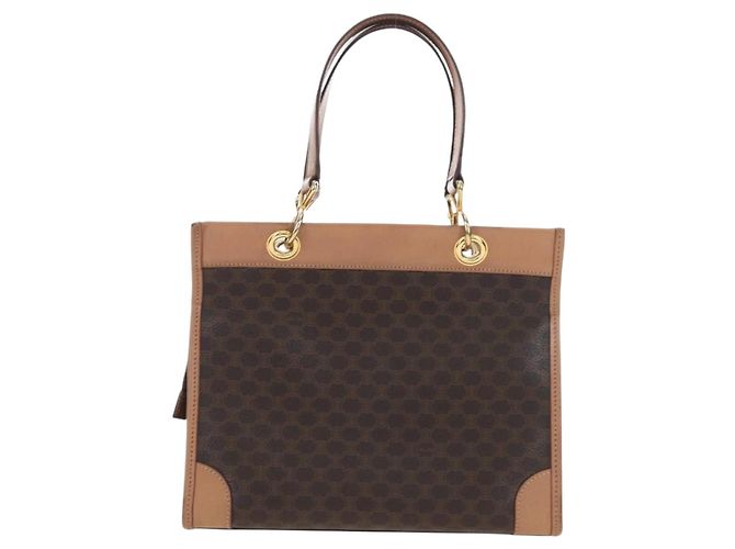 Céline CELINE Macadam Canvas Hand Bag PVC Leather Brown Gold - vista 3