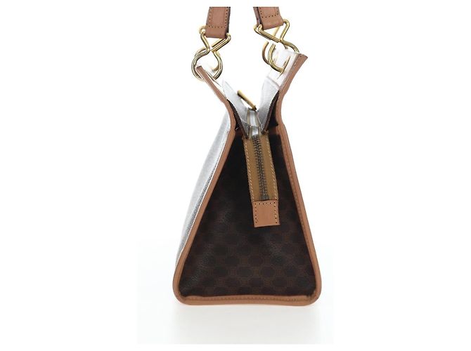 Céline CELINE Macadam Canvas Hand Bag PVC Leather Brown Gold - vista 4