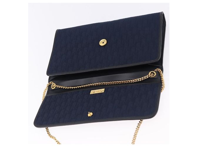 Christian Dior Trotter Canvas Chain Shoulder Bag Navy Gold - vista 15