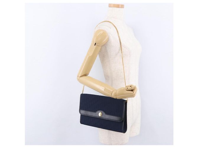 Christian Dior Trotter Canvas Chain Shoulder Bag Navy Gold - vista 21