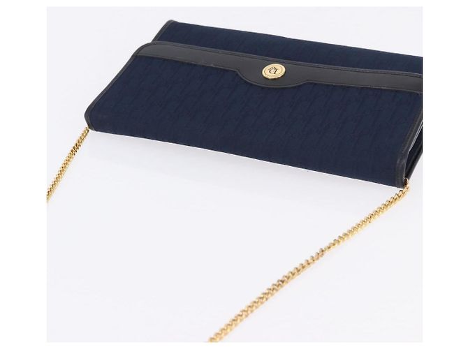 Christian Dior Trotter Canvas Chain Shoulder Bag Navy Gold - vista 6