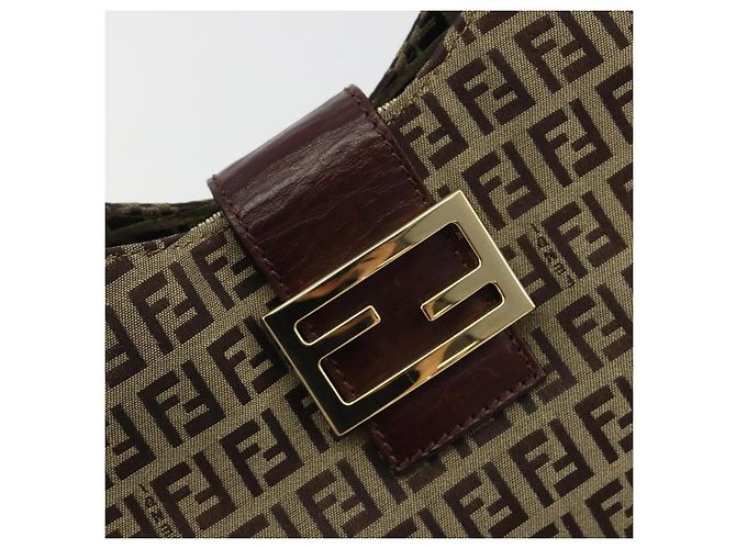 FENDI Zucchino Canvas Hand Bag Beige Gold - vista 15
