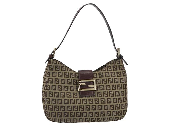 FENDI Zucchino Canvas Hand Bag Beige Gold - vista 2