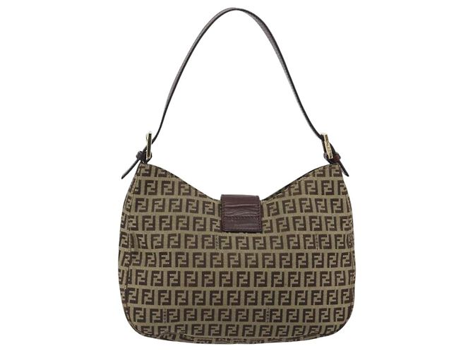 FENDI Zucchino Canvas Hand Bag Beige Gold - vista 3