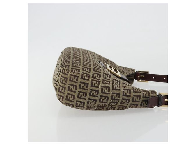 FENDI Zucchino Canvas Hand Bag Beige Gold - vista 4