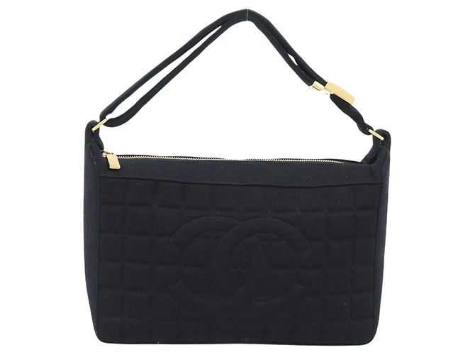 CHANEL Choco Bar Hand Bag Cotton Black Gold CC - vista 2