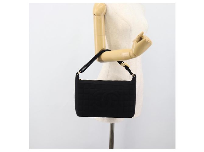 CHANEL Choco Bar Hand Bag Cotton Black Gold CC - vista 22