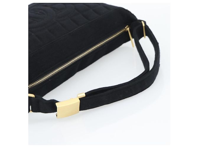 CHANEL Choco Bar Hand Bag Cotton Black Gold CC - vista 7