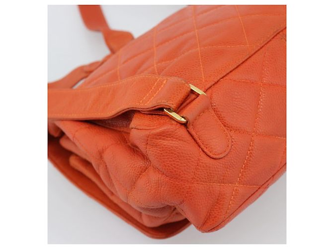 CHANEL Matelasse Backpack Caviar Skin Orange Gold CC - vista 13
