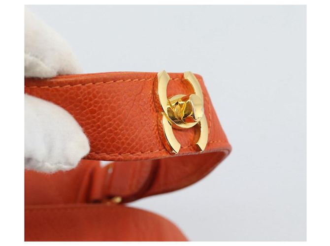 CHANEL Matelasse Backpack Caviar Skin Orange Gold CC - vista 14