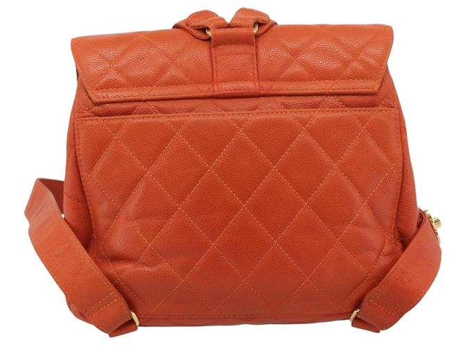CHANEL Matelasse Backpack Caviar Skin Orange Gold CC - vista 3