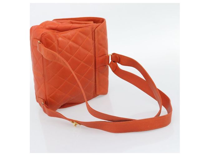 CHANEL Matelasse Backpack Caviar Skin Orange Gold CC - vista 7
