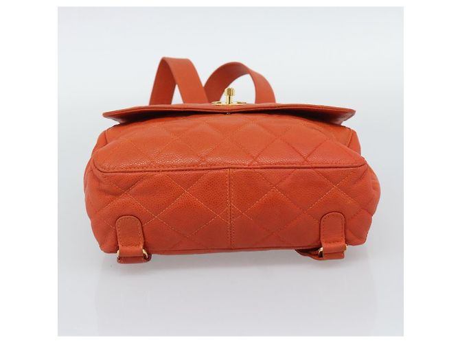CHANEL Matelasse Backpack Caviar Skin Orange Gold CC - vista 9