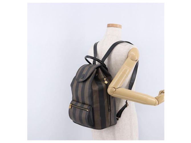 FENDI Pecan Canvas Backpack PVC Black Brown - vista 29