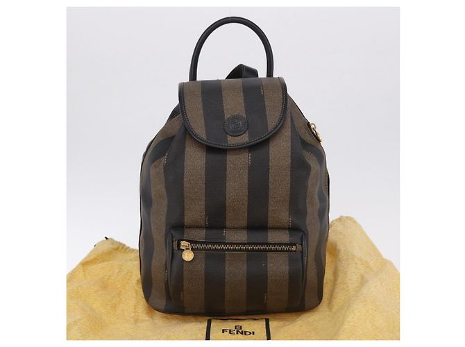 FENDI Pecan Canvas Backpack PVC Black Brown - vista 30
