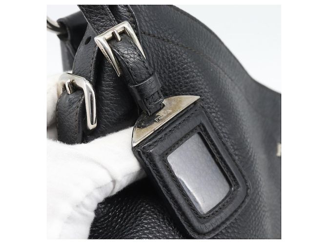 PRADA Shoulder Bag Leather Black Silver - vista 14