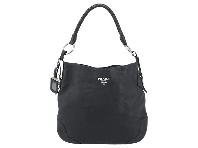 PRADA Shoulder Bag Leather Black Silver - vista 2