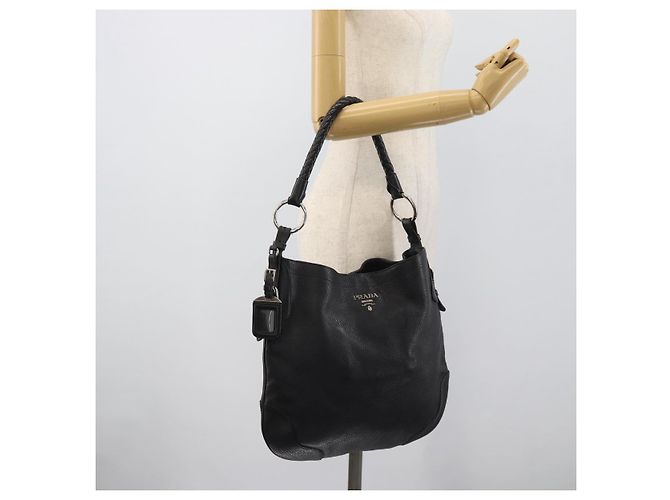 PRADA Shoulder Bag Leather Black Silver - vista 23
