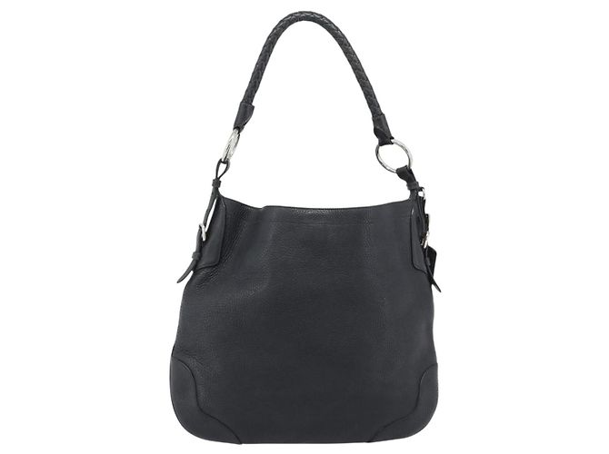 PRADA Shoulder Bag Leather Black Silver - vista 3